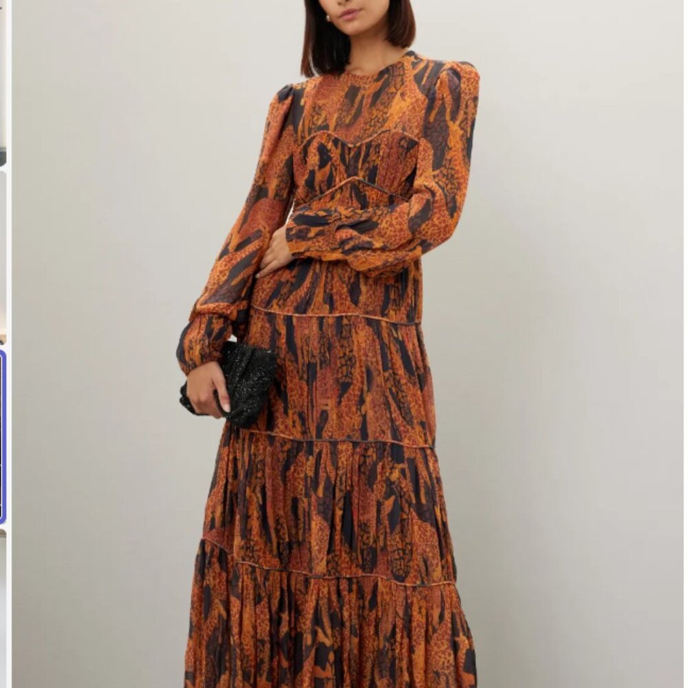 EUC Farm Rio Giraffes Puff Sleeve Maxi Dress Large BEAUTIFUL! MSRP $315